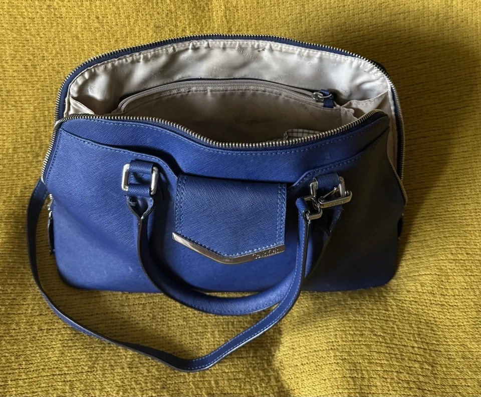 Calvin Klein дизайнер плеча/дамская сумка сумочка кобальт синий и серебро Saffiano - Изображение 2 из 4