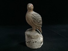 D1713 Japanese Wooden Curved Bird Style Doll Okimono Vintage Signed Interior