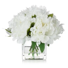 ENOVA FLORAL 7 Heads Peonies Artificial Flowers in Vase, Small Fake Silk Flow...