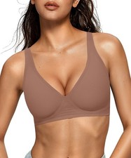 OEAK Womens Coffee L Deep V Wireless Push Up Bra