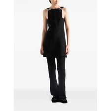 Prada Black Embroidered Cady Mini Dress Crystal Bow Cocktails Evening Gown 38