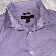 Pronto Uomo Dress Shirt Men's 16 34/35 Purple Check French Cuff Egyptian Cotton