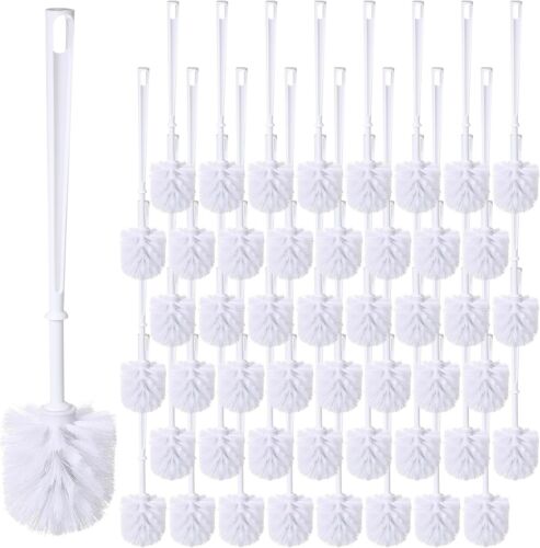 New-50 Pcs White Toilet Brush, Bathroom Toilet Bowl Brush, Soft Bristle Long Han