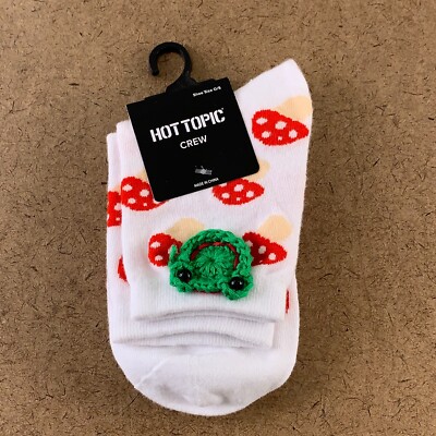 Hot Topic Women's One Size White Frog Mushroom Crochet Crew Socks 1 Pair NWT