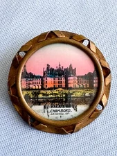 Antique France Chateau Chambord Brass Brooch Pin, King Francis Leonardo da Vinci