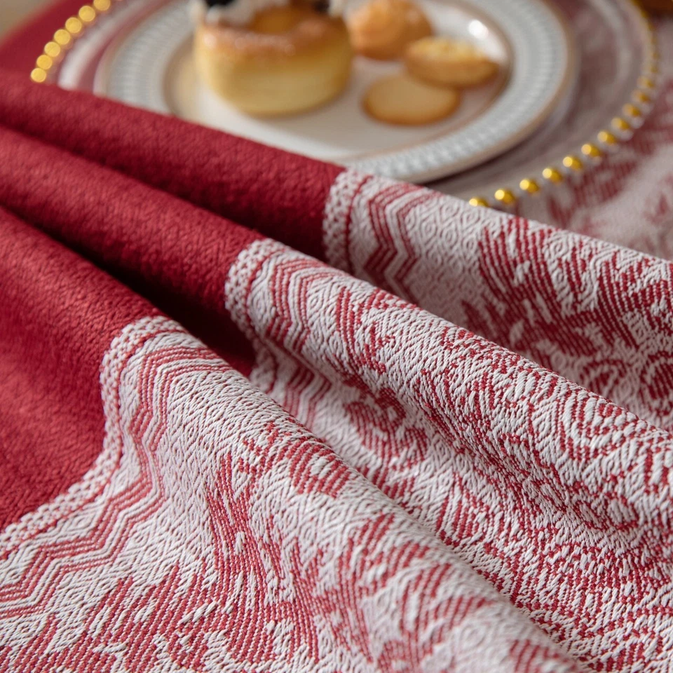 High Quality Washable Cotton Linen Wrinkle Free Christmas Tablecloth with Tassel - Image 4 of 4