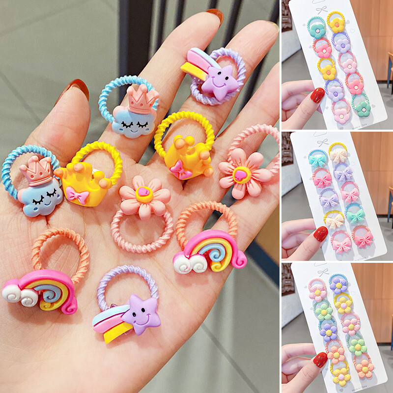 10× Cartoon Children's Hair Tie Rope Cute Fruit Animal Hair Ring Ponytail Holder