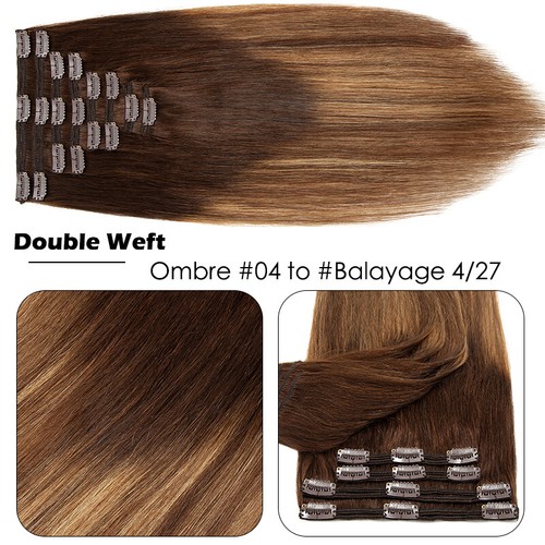 170G+ Human Hair Extensions Double Weft Clip In Thick Full Head Caramel Brown US - Picture 31 of 43