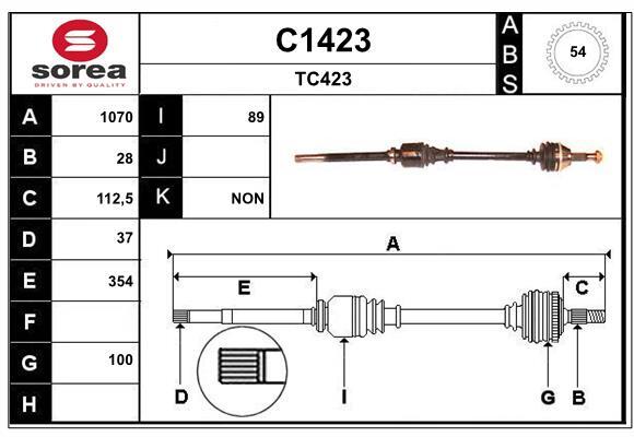 Arbre de transmission SNRA C1423 pour réparation train FIAT DUCATO Autobus