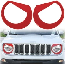 2pc Front Light Bezel Headlight Lamp Cover Trim for Jeep Renegade 2016-2018 Red