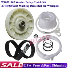 W10006384 & W10721967 Washer Pulley Clutch Kit Washing Drive Belt for Whirlpool