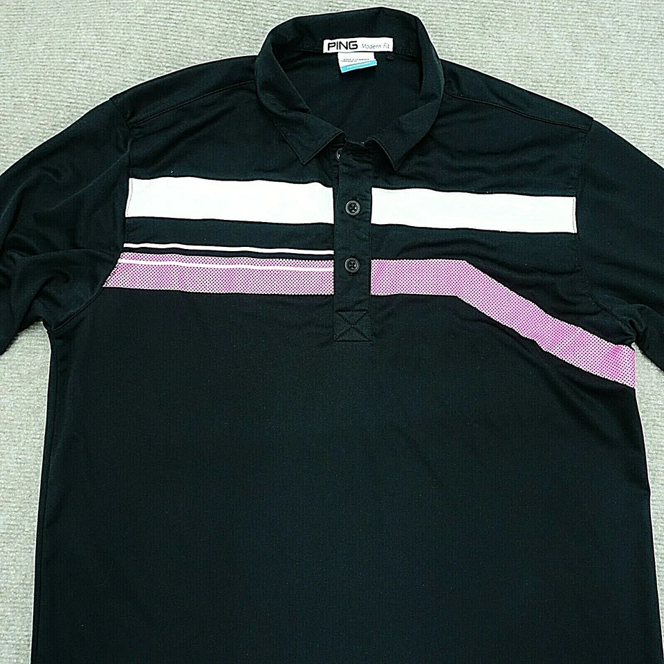 Polo Ping Mujer Talla Mediana Calce Moderno Negro Rosa Rayas Manga Corta  Foto 2 de 4
