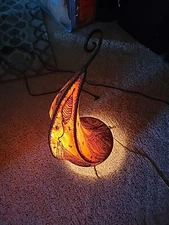 vintage 19" African hand made hand Drawn/etched leather shade accent lamp