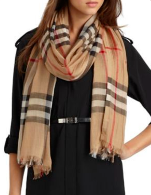 Burberry Women Lightweight Giant Classic Check Wool Silk Scarf