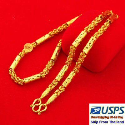 P3 Thai Gold 24k Solid Necklace Yellow Chain Pendant 24'' Weight 5 Baht Dragon