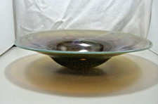 Centro de mesa grande de vidrio artístico gris azul ahumado Eickholt frutero firmado 2003