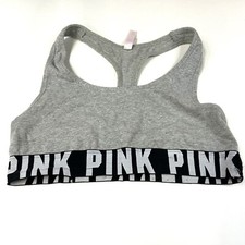 PINK Crop Victorias Secret Small Bra Bralette Gray Black No Wire Unlined 2384