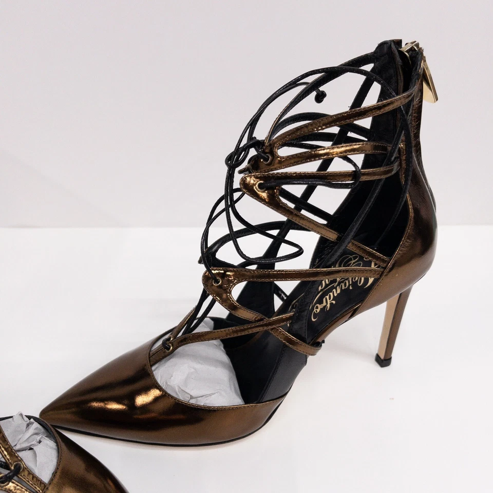 NEW Women's ALEJANDRO INGELMO Bronze Duke Lace Up Leather Pump Size 37 - Image 3 of 4