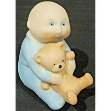 Cabbage Patch Kids A CUDDLY FRIEND bald baby w/ teddy bear figurine VINTAGE 1984