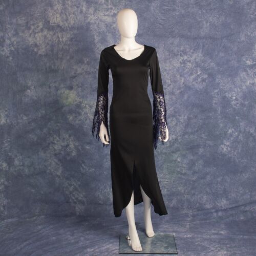 Gothic Long Black Dress with Purple Lace Costume Sz S