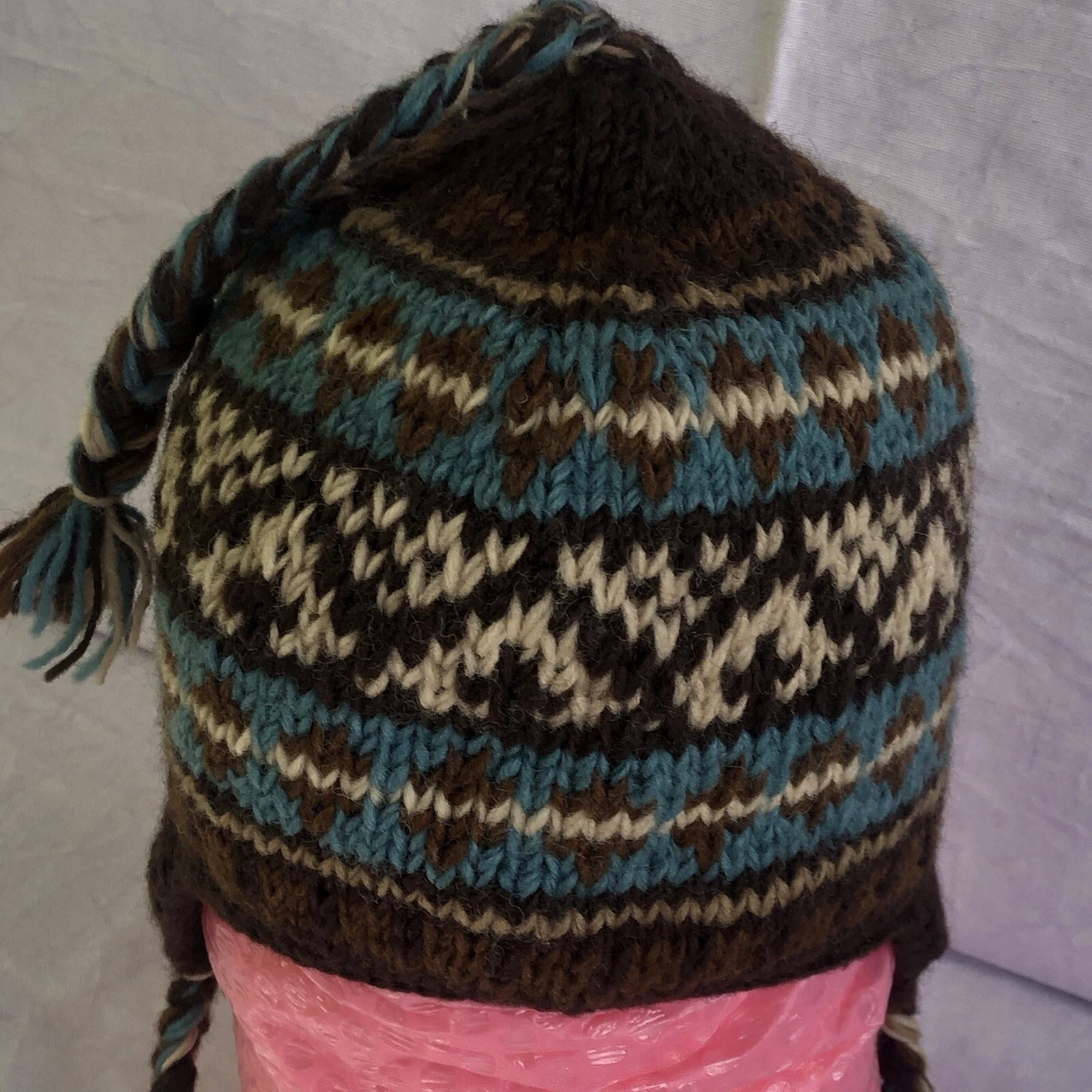 Nepal Hand Knit Sherpa Lined 100% Wool Hat With Ear Protection Ties Unisex (7006