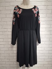 NWT Bloomchic Dress Supersoft Floral Embroidered Black Pocket Plus Size 22-24