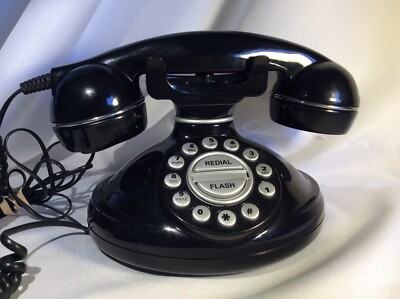 Black Retro Style Table Top Desk Phone Flash & Redial Button