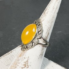 Natural Amber Ring with 925 Sterling Silver Setting Adjustable Ring Size