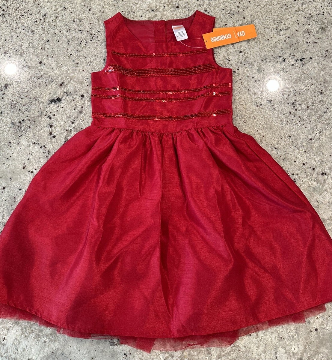 GYMBOREE VERY MERRY RED DRESS W/STRIPE GLITTER BODICE DRESSY DRESS SIZE 6
