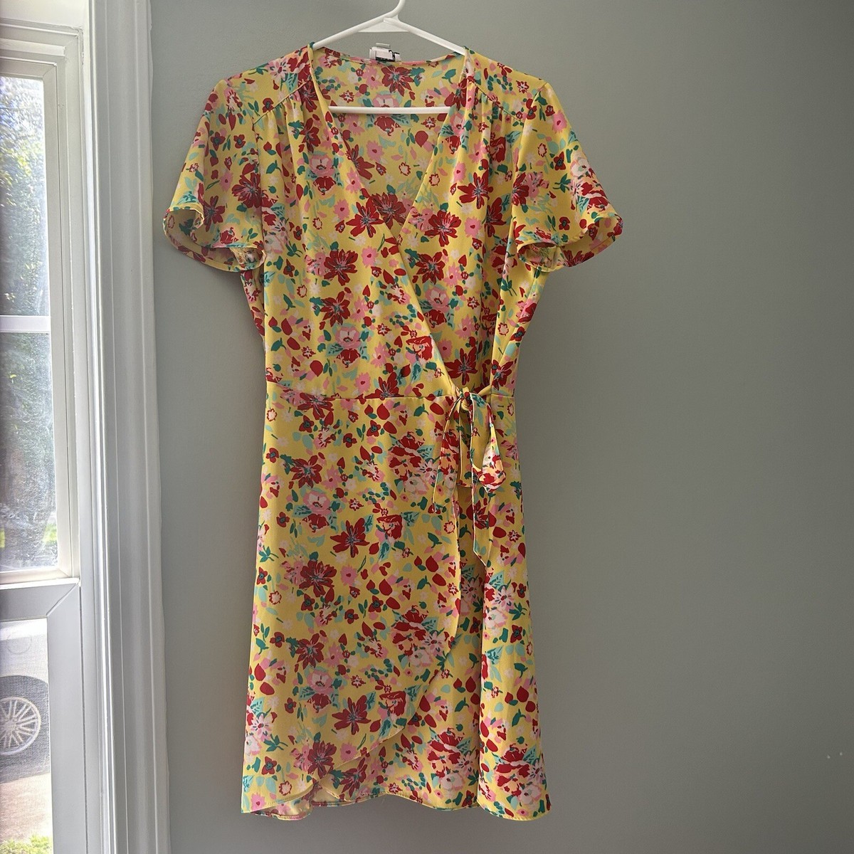 J. Crew Factory Wrap Dress Women's Yellow Red Pink Floral Summer Size 4 |  eBay