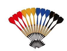 12 Plastic Soft Tip Brass Dart Set 50 extra tips BLUE RED YELLOW BLACK