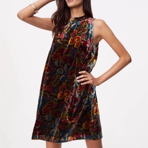 Loft Samt Blumen Tunika Kleid Ärmellos Festival Boho Party Größe M Damen