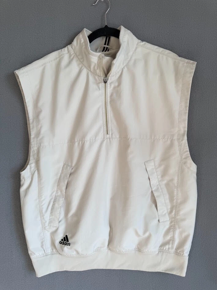 Adidas Vest Men Medium Beige Pockets Zip High Neck Golf Outdoors Lightweight