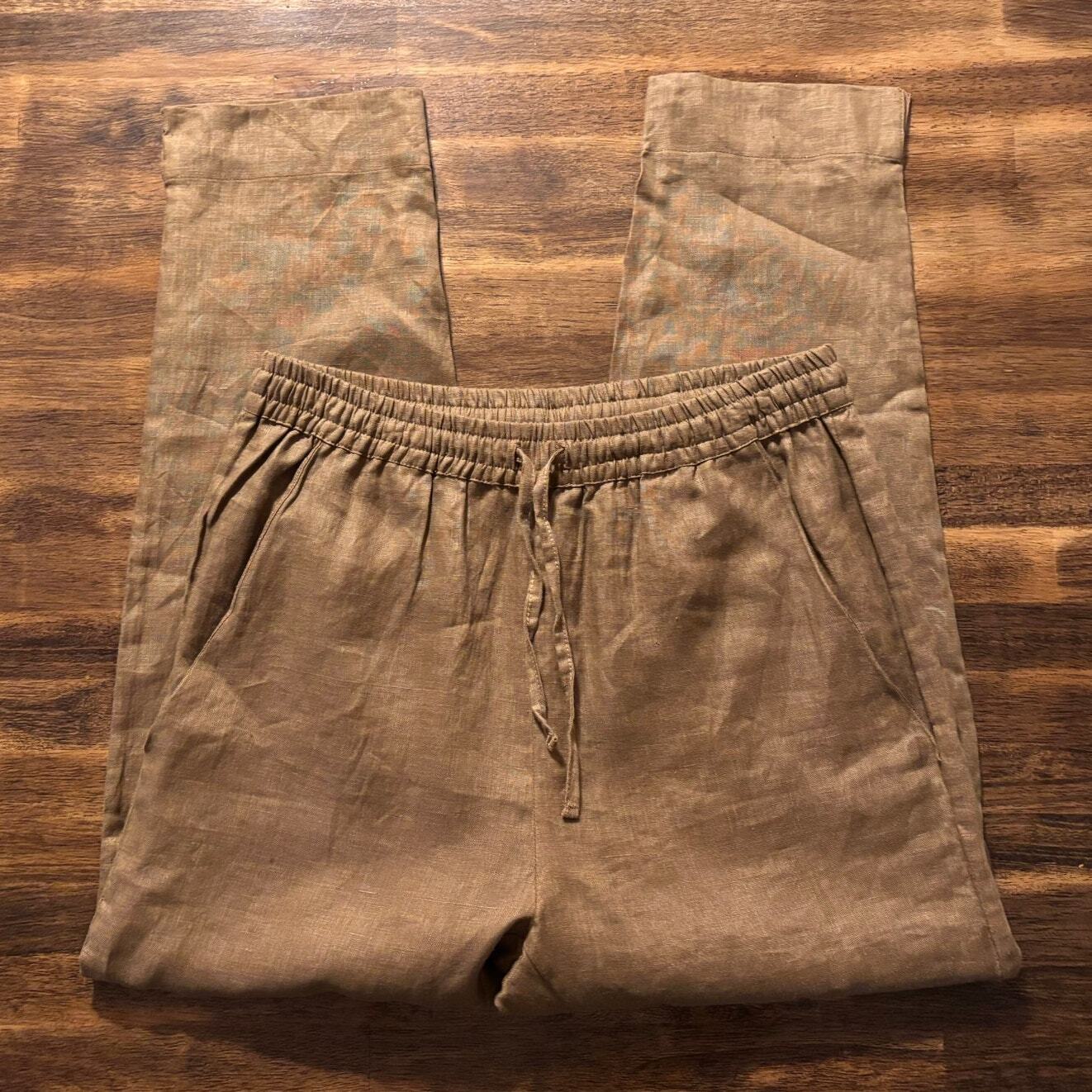 Le Buns Women's 4 Linen Pants Eco Luxe Organic Pull On Crop Straight Leg Boho