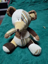 Eddie Bauer Patchwork Teddy Bear 10" Plush Stripes Brown Beige Tan Stuffed