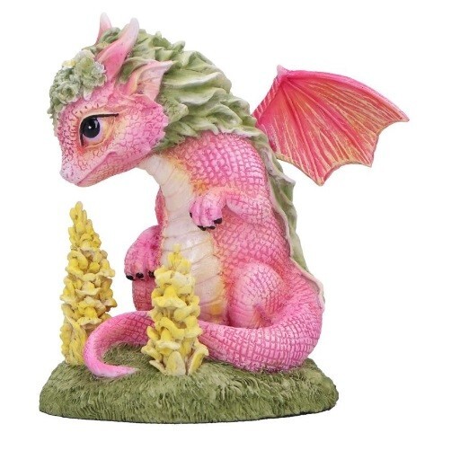 FLOWER BABY DRAGON SNAPDRAGON FIGURE ORNAMENT STATUE CUTE FANTASY MYTHICAL PINK