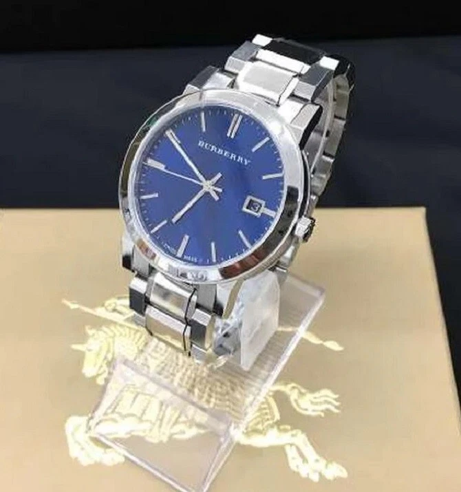 OROLOGIO DA UOMO BURBERRY ACCIAIO INOX BRACCIALE ARGENTO QUADRANTE BLU BU9031 ORIGINALE NUOVO
