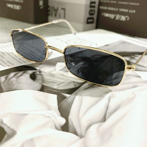 Mini Rim Fashion Small Metal Frame Retro Shades Rectangle UV Eyewears Sunglasses - Picture 6 of 26