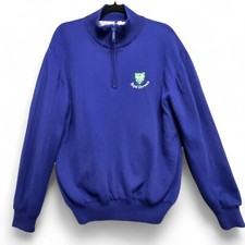Murray Golf Sweater Mens L Fits Medium Blue Wool 1/4 Zip Lined LOGO PLS READ
