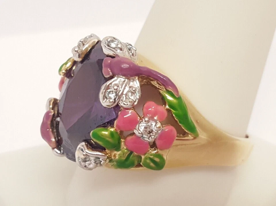 Anillo Fantasía Jardín KIRKS FOLLY Piedra Púrpura Esmalte Libélula Flores Talla 11.25 Foto 4 de 4