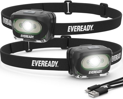Eveready Rechargeable LED Headlamps (2-Pack), Pack of 2, Black (Rechargeable) 