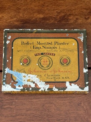 Antique Johnson & Johnson Perfect Mustard Plaster Tin   Medical, 5 x3.75 