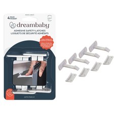 Dreambaby Adhesive Safety Latches for Drawers Cabinets, White, 4 Count