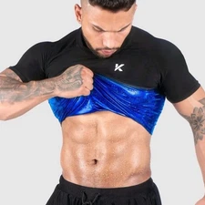 Kewlioo Mens Sauna Suit Shirt Heat Trapping Sweat Large Black & Gray (2 Shirts)