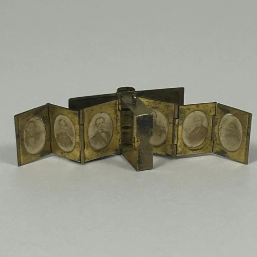 Miniature Civil War Era Abraham Lincoln Brass Accordion Style Locket Photo Album