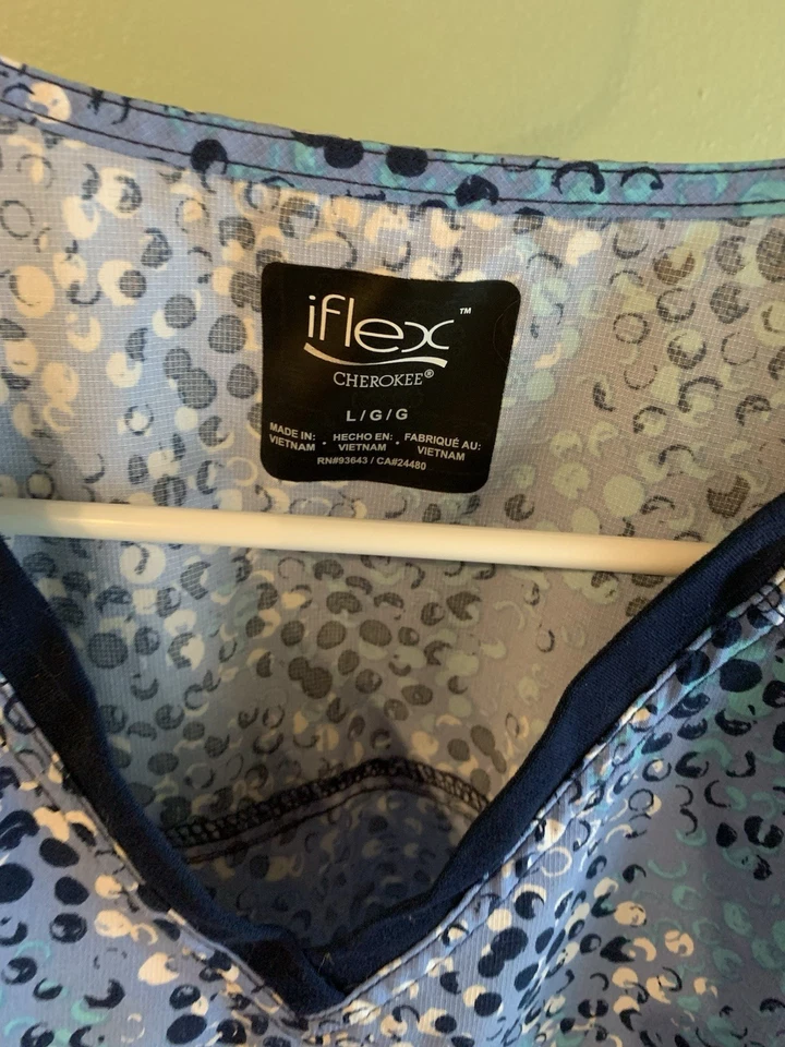 Cherokee iFlex Women's Scrub Top Stretchy Knit Side Panels Large Navy Blue - Image 2 of 3