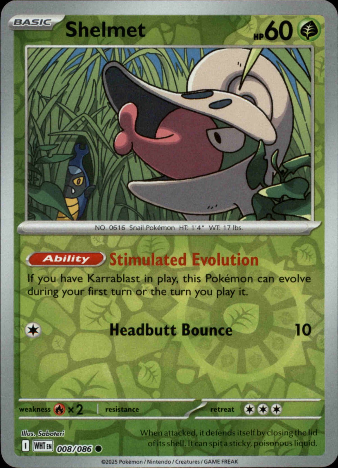 Shelmet Reverse Holo Common SV: White Flare 008/086 NM