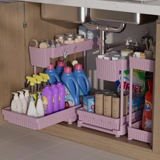 3 Pack Multi-Purpose Pull-Out Storage Organizers, 2-Tier L-Shaped Under Sink/...