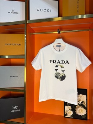 Prada Headphones Graphic T-Shirt, Oversized Fit, White, Size L