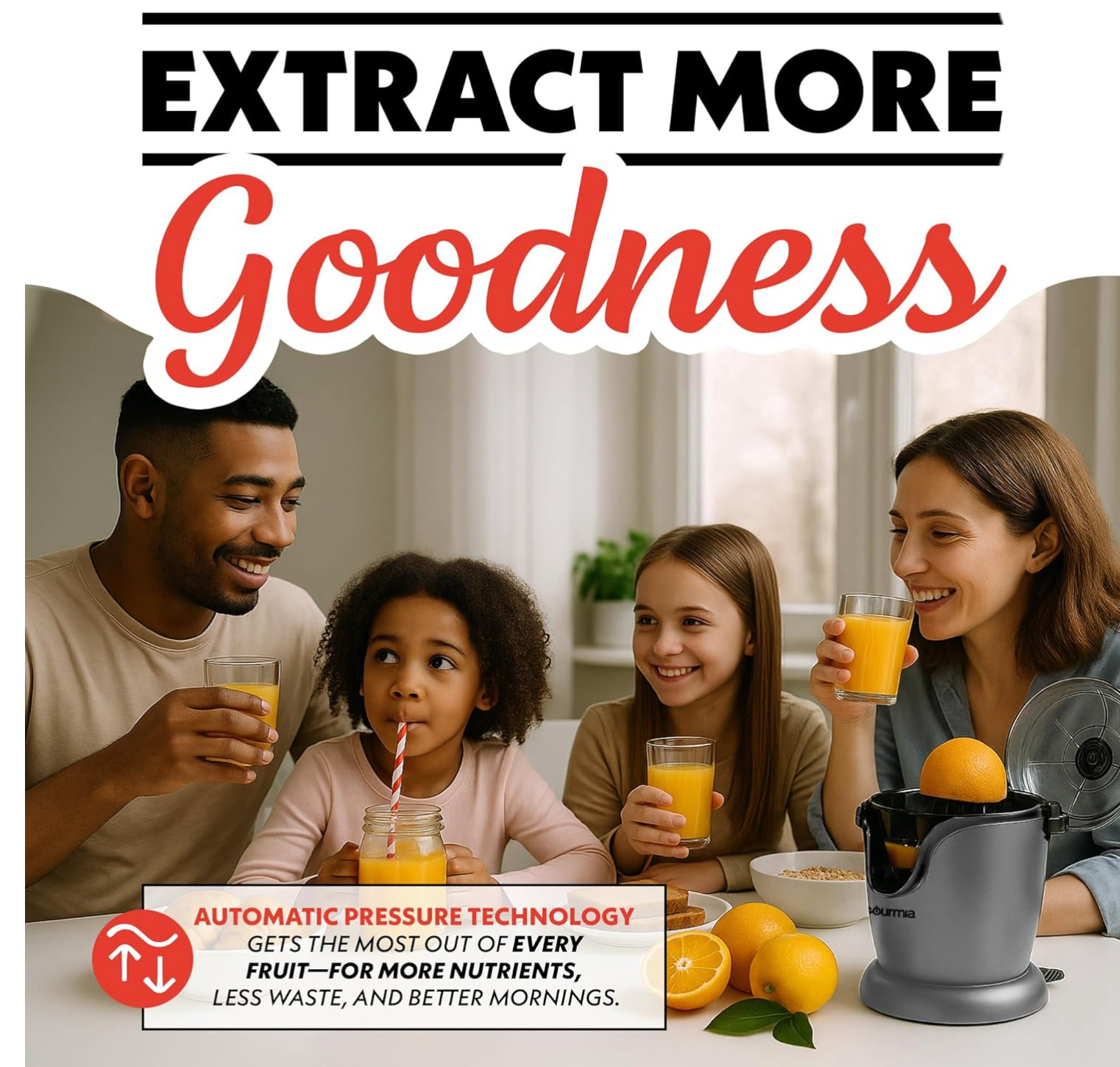 Automatic Citrus Juicer with One-Touch Operation - Universal Cone, Anti-Drip Spo